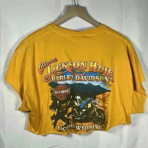 Harley Davidson cut off tshirt womens XL yellow casual biker eagle jackson hole - Picture 4 of 6